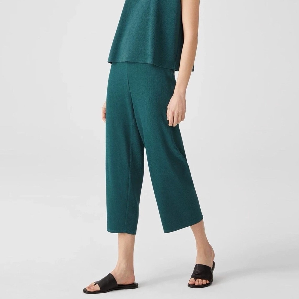 Eileen Fisher Womens Ribbed Organic Cotton Blend Straight Pant Size S Green